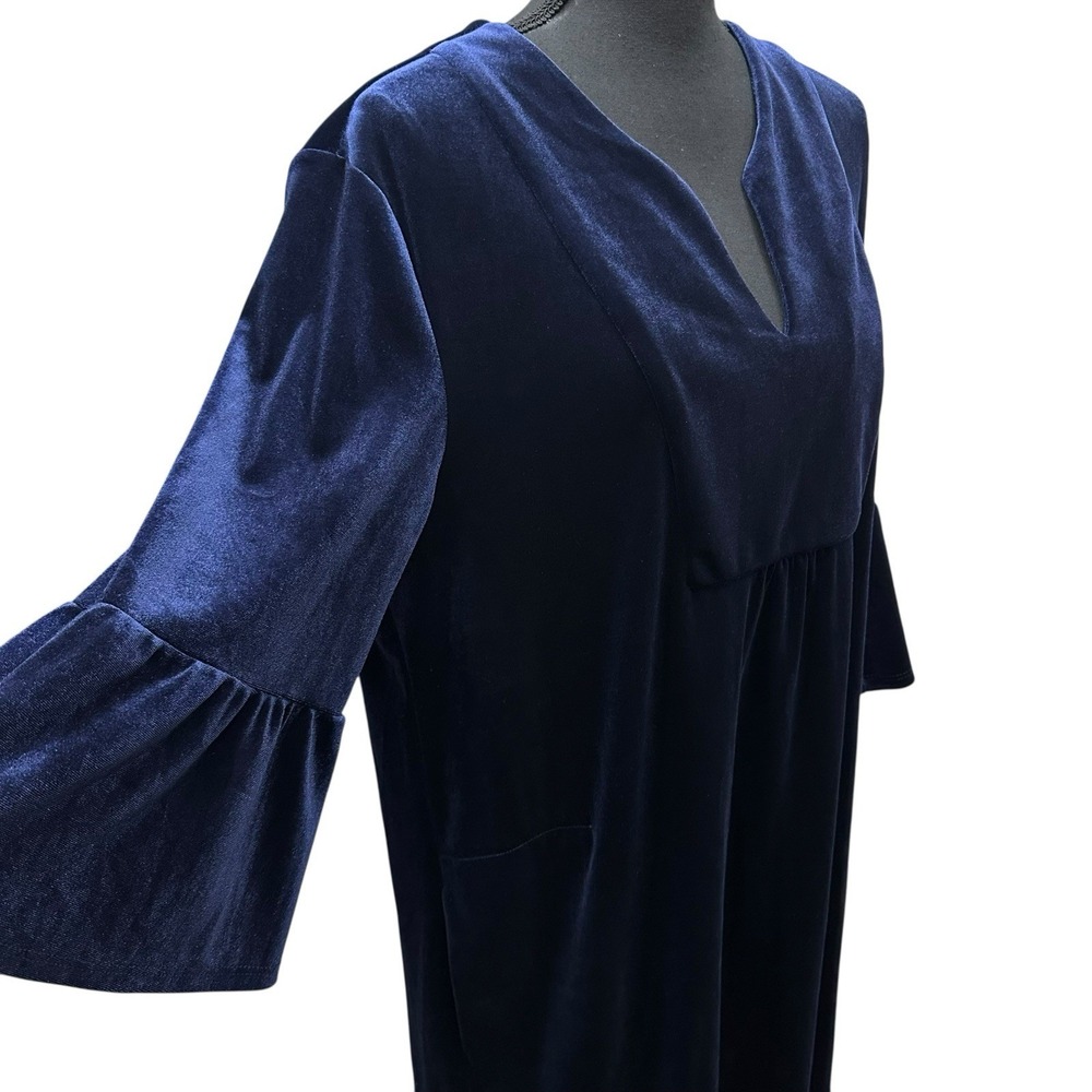 Jude Connally Kerry Velvet Navy Blue Dress Size XL 3/4 Bell Sleeves Pockets - Picture 5 of 9